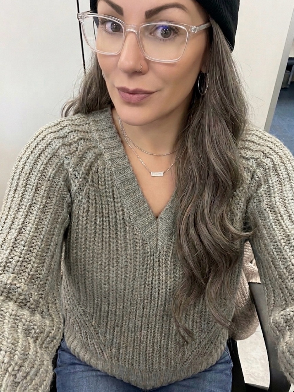 American Eagle Olive Green/ Gray v-neck Sweater